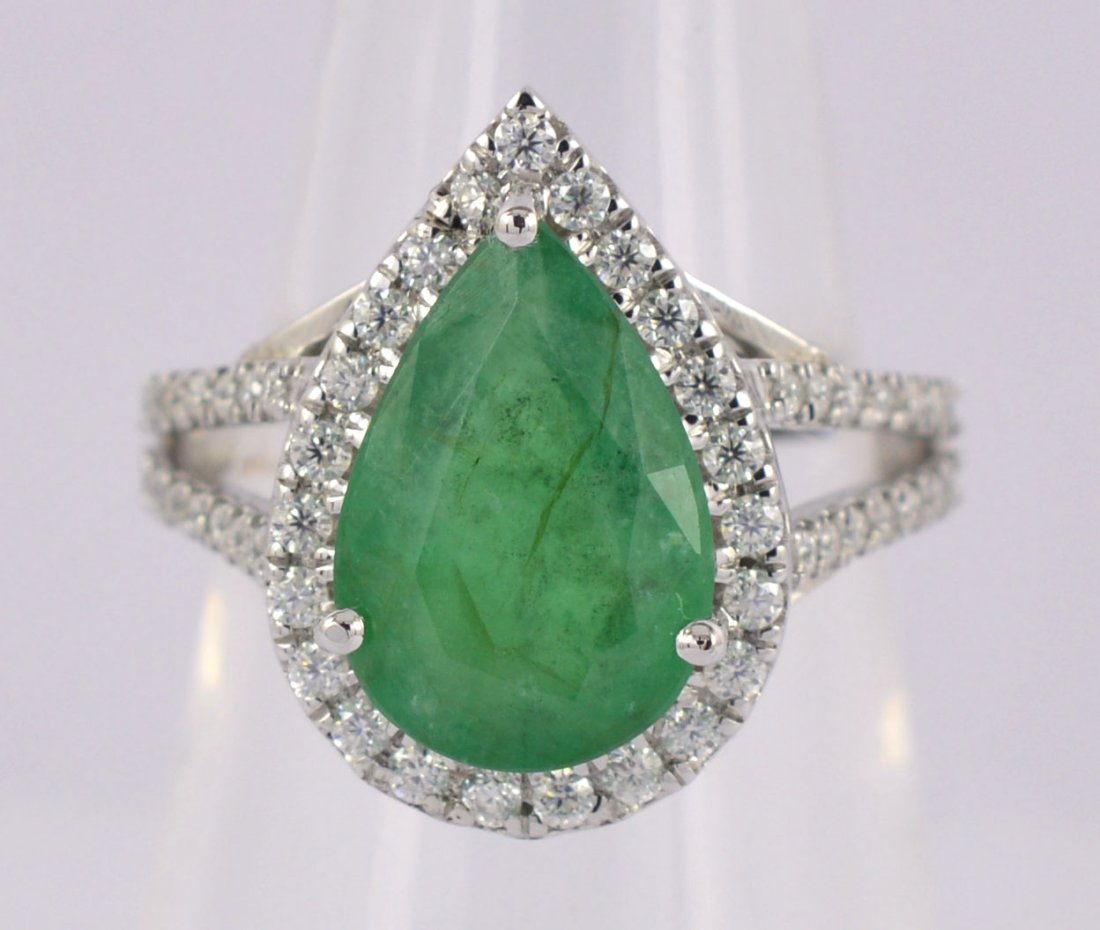 IGI Certified 3.63 Carat Natural Emerald Pear Cut 14kt Solid White Gold Ring (1 of 6)