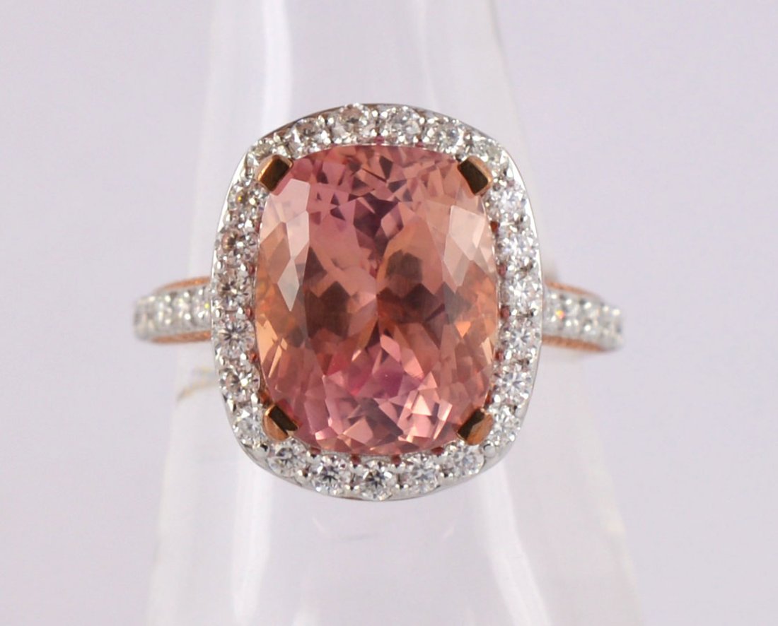 IGI Certified 8.34 Carat Pink Sapphire  Long Cushion Cut14kt Rose Gold Ring (1 of 7)