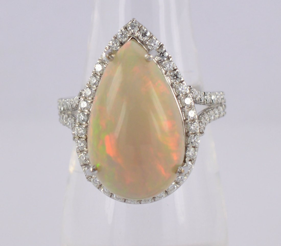 IGI Certified 7.91 Carat Natural Opal  Pear Cut 14kt Solid White Gold Ring (1 of 7)