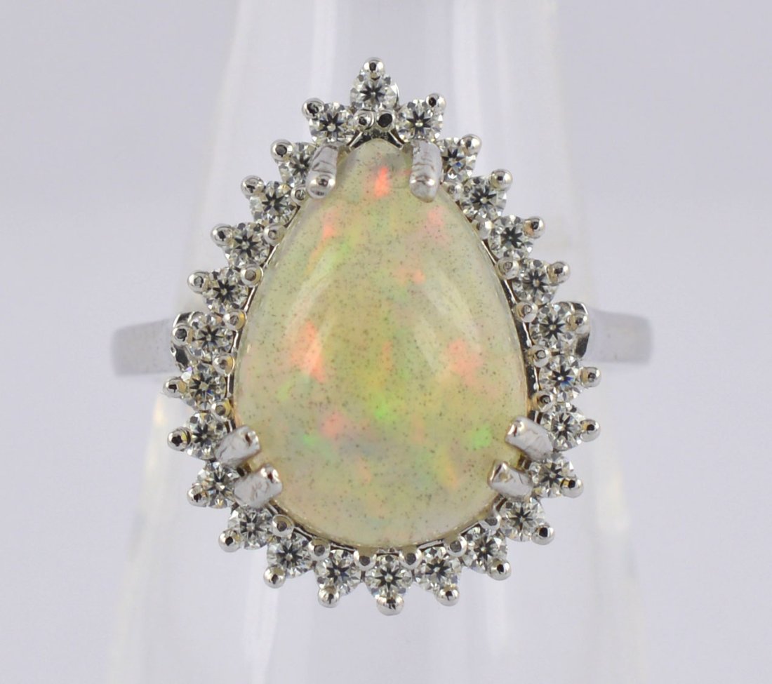 IGI Certified 5.78 Carat Natural Opal Pear Cut 14kt Solid White Gold Ring (1 of 7)