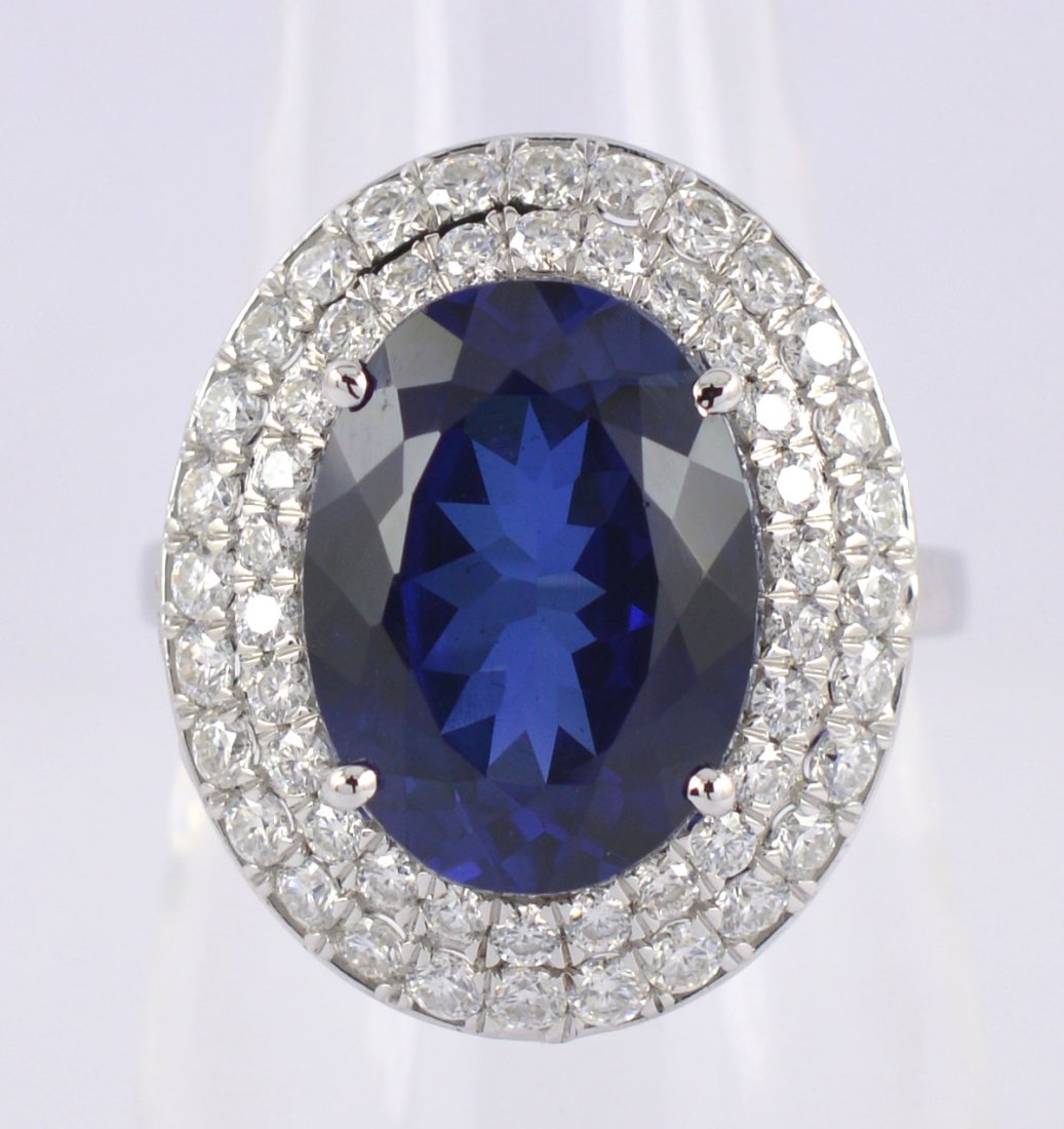 Certified 10 Carat Blue Sapphire Oval Cut 14kt Solid White Gold Ring (1 of 6)