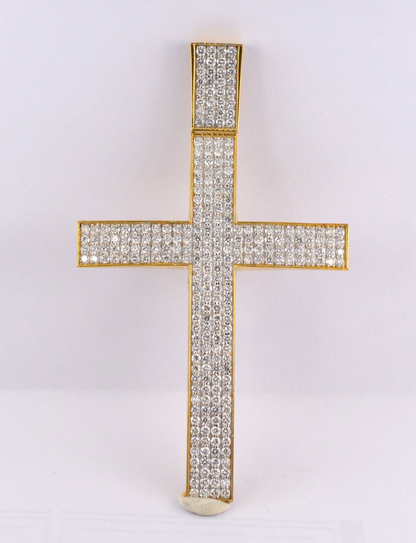 Certified Carat 9.00 Carat Natural Diamond Round Cut 14kt Solid Yellow Cross Pendant - 4 Inch Long (1 of 8)
