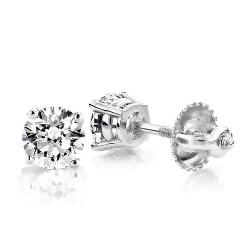 Certified 1.60 Ct Natural Diamond 14kt Solid White Gold Classic Solitaire Stud Earrings (1 of 2)