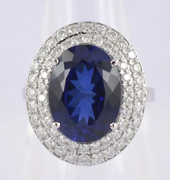 Certified 10 Carat Lab Grown Blue Sapphire Oval Cut 14kt Solid White Gold Ring (1 of 5)