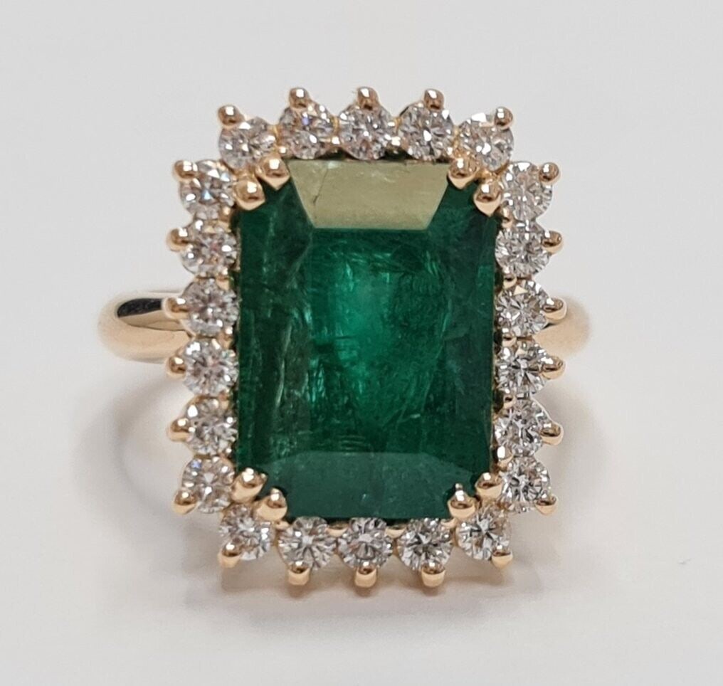 10 Ct Certified 100% Natural Emerald Diamond Ring 14KT Gold Engagement Ring (1 of 5)