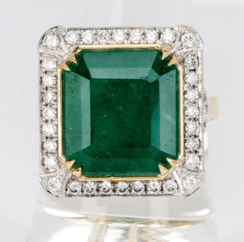13.63 Ct Certified Natural Emerald Diamond Ring 14KT Solid Yellow Gold (1 of 7)