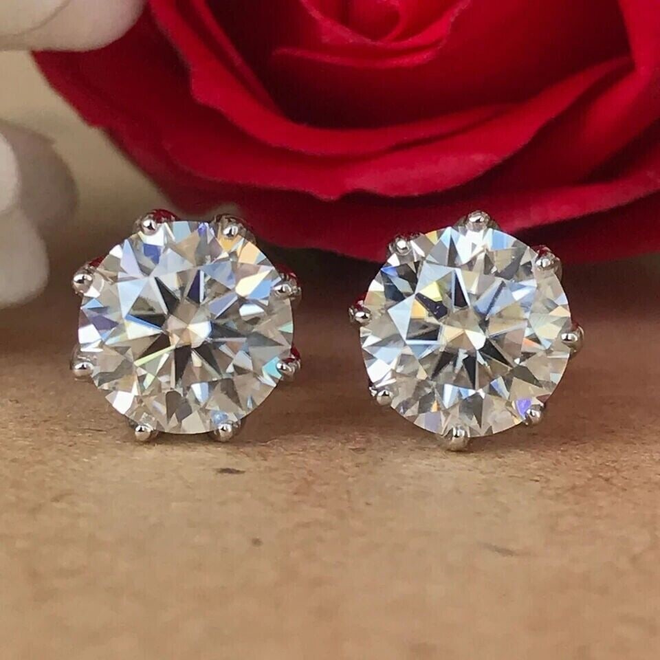 8 Ct Certified Treated Off-White Diamond Solitaire Studs 925 Silver Great Shine: 8 Ct Certified Treated Off-White Diamond Solitaire Studs 925 Silver Great Shine