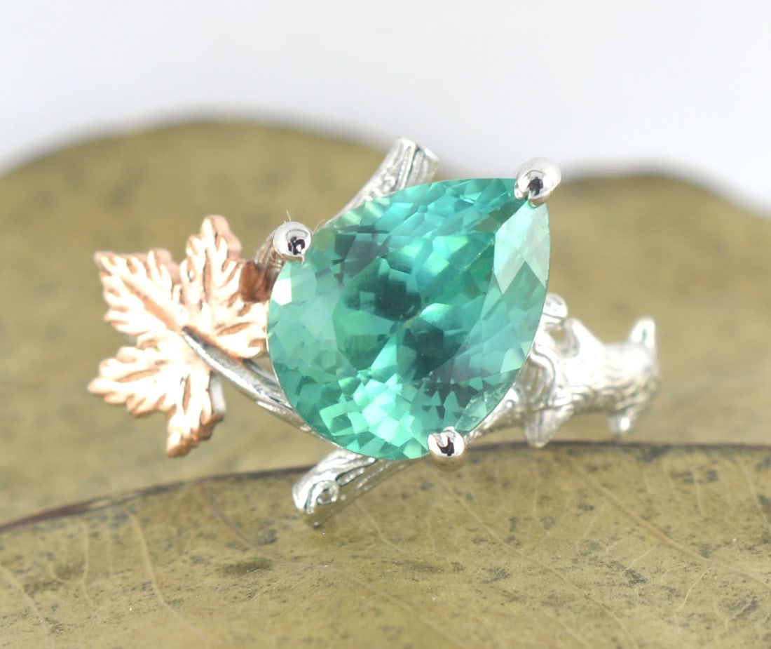Certified Natural 6.50 Ct Pear Cut Paraiba Tourmaline  Branch Ring .Engagement Ring. vintage design. (1 of 10)