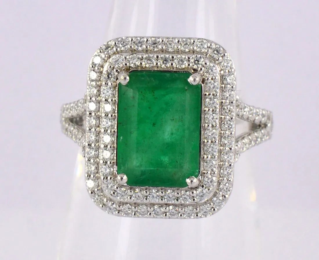 Certified 5 Carat Natural Emerald 14kt Solid White Gold Ring (1 of 4)