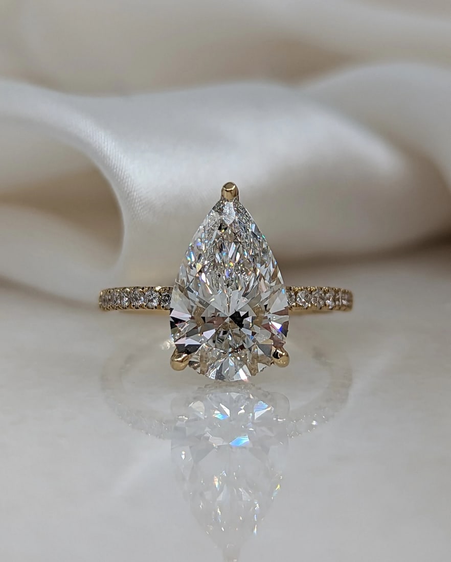 Certified 5 Carat Pear Cut 18kt Solid White Gold Lab Grown Engagement Diamond Ring (1 of 5)