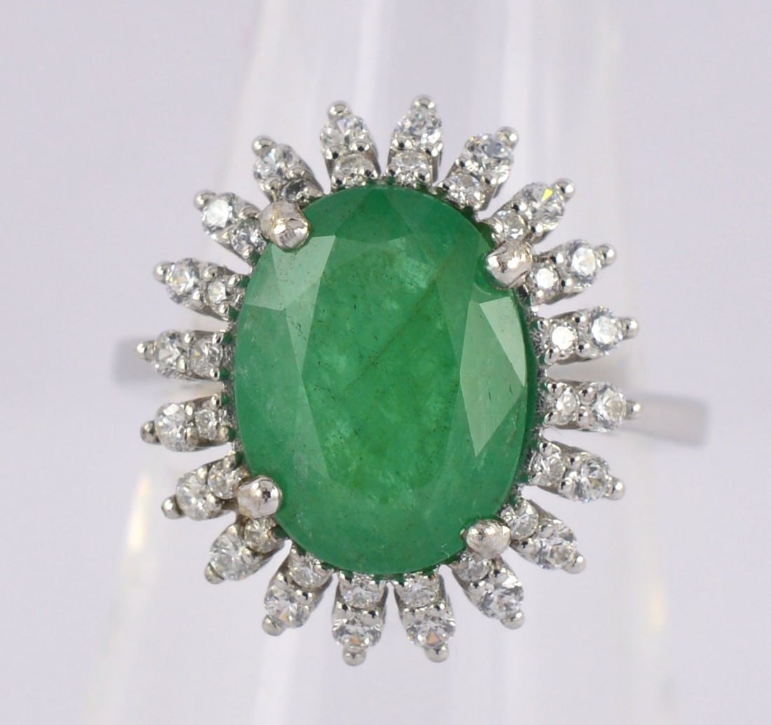 GIA Certified 3.97 Carat Natural Emerald 14kt Solid White Gold Engagement Ring (1 of 7)