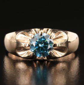 Certified 3 Carat Round Cut 18kt Solid Yellow Gold Blue Color Lab Grown Engagement Diamond Ring (1 of 4)