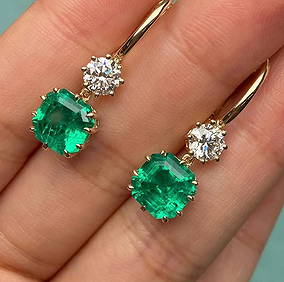 Certified 7 Carat 14kt Solid White Gold Lab Grown Green Emerald Earrings (1 of 3)