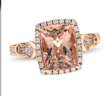 Certified 5 Ct Natural Morganite Engagement Ring in 14K Solid Rose Gold: Certified 5 Ct Natural Morganite Engagement Ring in 14K Solid Rose Gold -Side Diamonds VS1 E Color 0.40 CT Ring Size - 6.5