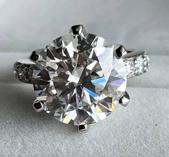 Certified 10 Carat Lab Grown Diamond VVS1 E Color 14kt Solid White Gold Engagement Ring: Certified 10 Carat Round Cut Lab Grown Diamond VVS1 E Color 14kt Solid White Gold Engagement Ring Side Stone Lab Grown Diamonds VS1 E Coloe Round Cut Ring Size US 7 --Ring Resize Available free of Cos