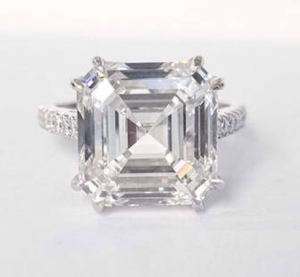 Certified 10.5  Carat Asscher Cut 14kt Solid White Gold Lab Grown Engagement Diamond Ring: Certified 10.5 Carat Asscher Cut VS1 E Color 14kt Solid White Gold Lab Grown Engagement Diamond Ring- Side Stone Lab Grwon Diamonds vs1 e color 0.40 Ct