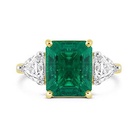 Certified 7 Carat Emerald Cut Lab Grown Green Emerald 14kt Solid Yellow Gold Engagement Ring (1 of 3)