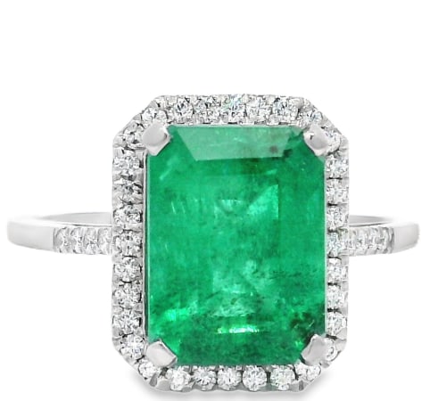 Certified 8  Carat Emerald  Cut 14kt Solid White Gold Natural Emerald & Natural Diamond Ring (1 of 4)
