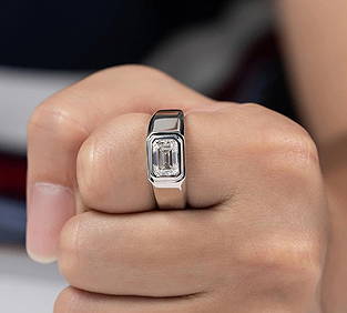 Men's Ring - Certified 4.00 Carat 14KT Solid White Gold Lab Grown Diamond Emerald Cut Engagement (1 of 4)