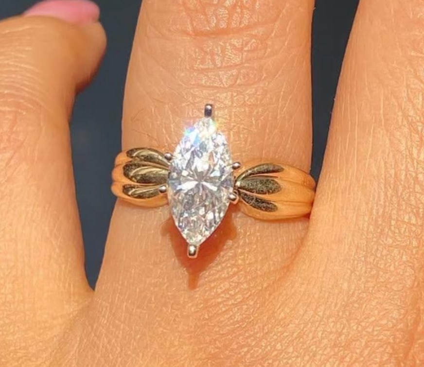 Certified 2.50 Carat Marquise Cut Lab Grown Diamond D VVS1 Color 14kt Solid Yellow Gold Engagement (1 of 3)