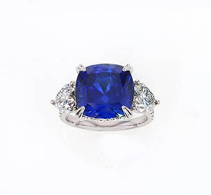 Certified 10.5 Carat Cushion Cut Lab Grown Sapphire & Lab Grown Diamonds 14kt Solid White Gold (1 of 6)