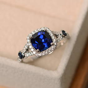 Certified 5 Carat Cushion Cut Lab Grown Sapphire & Lab Grown Diamonds 14kt Solid White Gold (1 of 4)