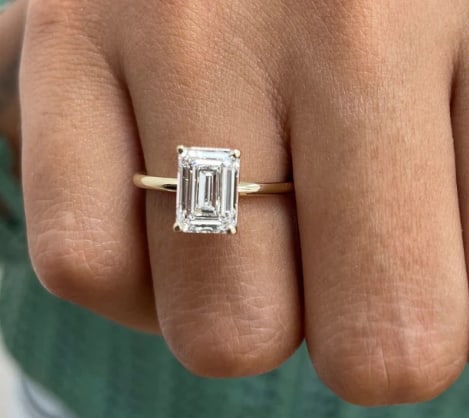 Certified 3.50 Lab Grown Diamond Emerald Cut VVS1 E Color -14Kt Solid Yellow Gold Solitaire Ring: Certified 3.50 Ct Lab Grown Diamond Emerald Cut VVS1 E Color -14Kt Solid Yellow Gold Solitaire Ring -Ring Size US - 6 - Ring Resize Available free of Cost - Free Shipping