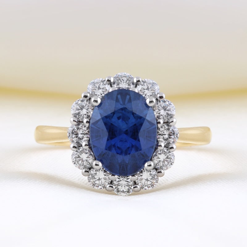 Certified 6 Carat Oval Cut Lab Grown Blue Sapphire 14kt Solid Yellow Gold Engagement Ring: Certified 6 Carat Lab Grown Blue Sapphire 14kt Solid Yellow Gold Engagement Ring - Side Stone Lab Grown Diamonds 0.50 ct Round Cut D Color VVS1 - Ring Size US 6 - Resize Available free of Cost - Free