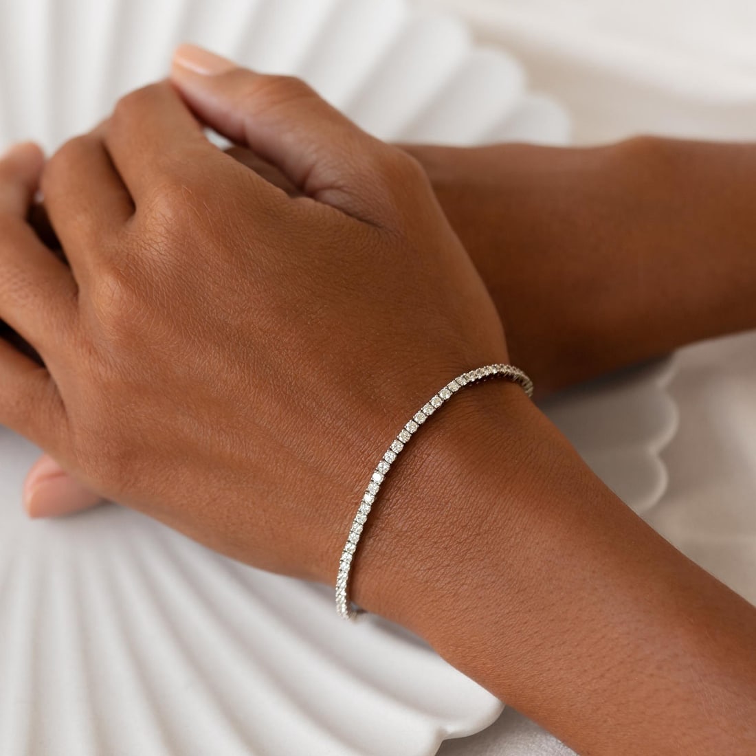 Certified 3 MM Lab Grown Dianond 14kt Solid White Gold Bracelet: Certified 3 MM Lab Grown Dianond 14kt Solid White Gold Bracelet - VVS1 D Color Round Cut - 7 inch