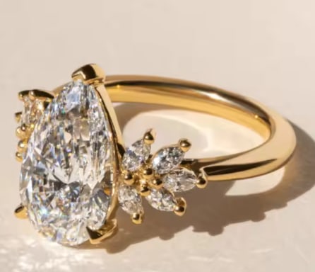 Certified 10 Carat Pear Cut Lab Grown Diamond 14kt Solid Yellow Gold Engagement Ring - 2