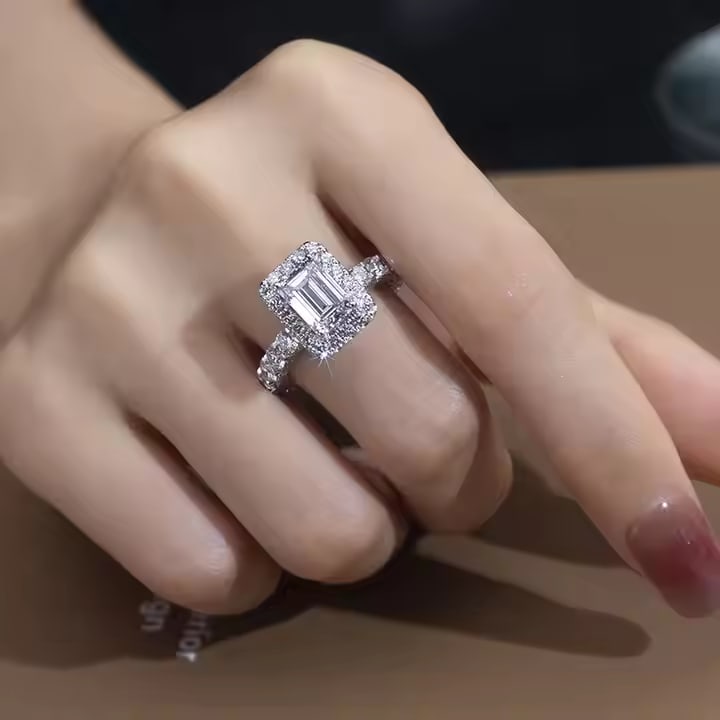 Certified 3 Carat Emerald Cut Lab Grown Diamond 14kt Solid White Gold Engagement Ring: Certified 3 Carat Emerald Cut Lab Grown Diamond 14kt Solid White Gold Engagement Ring E VVS1 Emerald Cut - Side Stone Lab Grown Diamonds Round Cut 1.90 Ct VS1 E Color Round Cut Ring Size us 7
