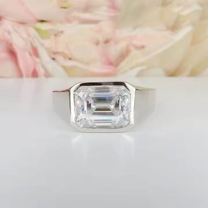 Certified 5 Carat Emerald Cut Lab Grown Diamond 14kt Solid White Gold - Men Engagement Ring: Certified 5 Carat Emerald Cut Lab Grown Diamond 14kt Solid White Gold - Men Engagement Ring - Ring Size US 7