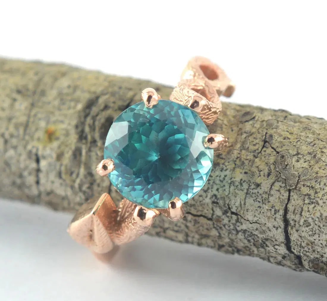 Certified Natural 5.10 Ct Paraiba Tourmaline Branch Ring .Engagement Ring. Vintage design: Stone: Paraiba Tourmaline Cut: Round Cut Carat Weight: 5.10 Carats Metal - 925 Silver Rose gold finish - Style - Vintage Design Ring Size US -7