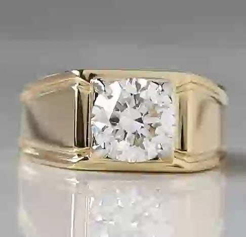 Certified Men's Ring - 4 Carat Round Cut 14kt Solid Yellow Gold Lab Grown Diamond Ring (1 of 5)