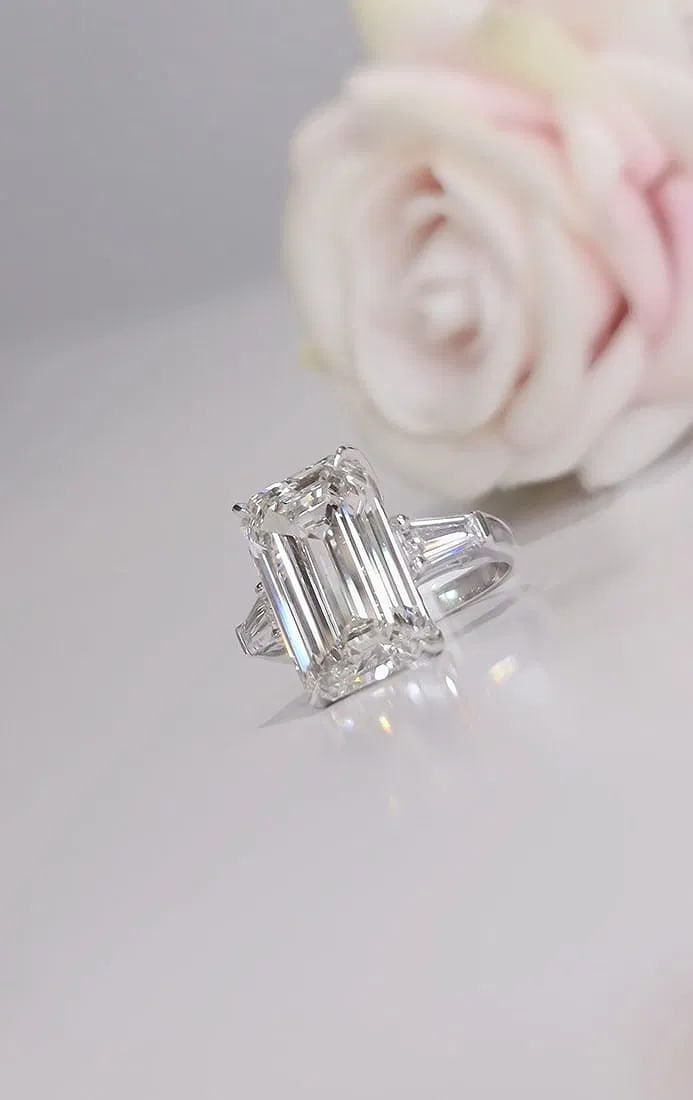 Certified 10.50 Ct. Lab Grown Diamond Engagement Ring in 14K Solid White Gold - Emerald Cut - 3