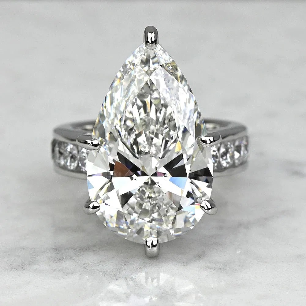 Certified 12 Ct. Lab Grown Diamond Engagement Ring in 14K Solid White Gold - Pear Cut (1 of 4)