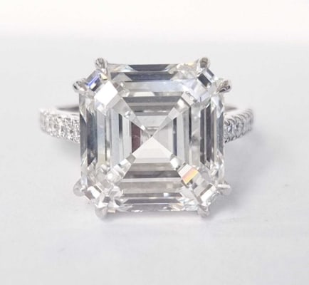 Certified 10.5 Carat Asscher Cut 14kt Solid White Gold Lab Grown Engagement Diamond Ring: Certified 10.5 Carat Asscher Cut VS1 E Color 14kt Solid White Gold Lab Grown Engagement Diamond Ring- Side Stone Lab Grwon Diamonds vs1 e color 0.40 Ct
