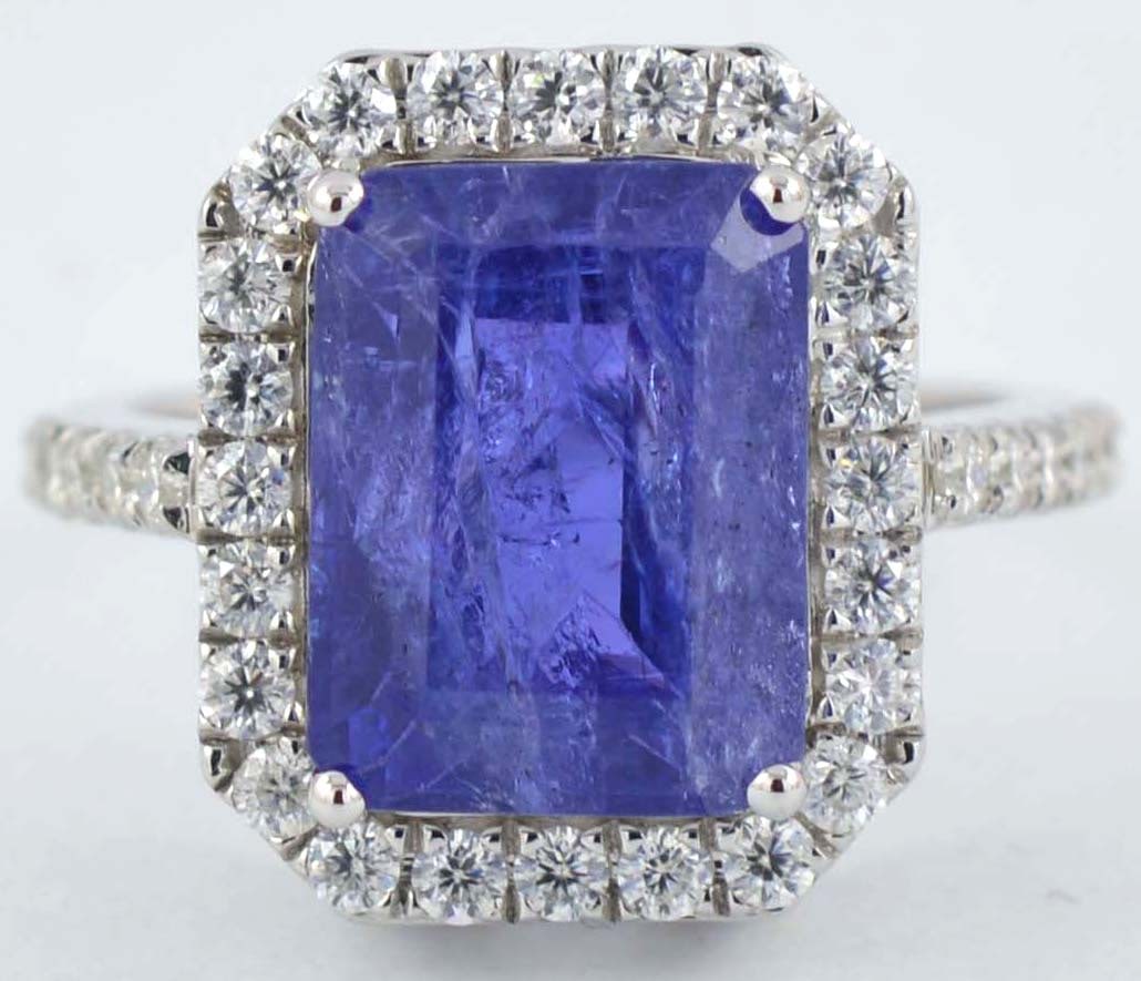 Certified 10 Carat Emerald Cut 14kt Solid White Gold Natural Tanzanite & Natural Diamond Ring (1 of 4)