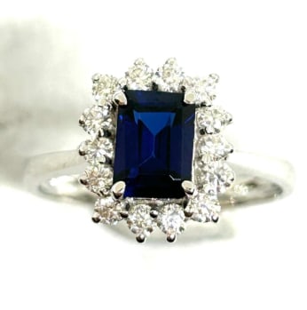 Certified 5 Carat Emerald Cut 14kt Solid White Gold Natural Blue Sapphire & Natural Diamond Ring (1 of 3)