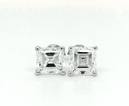 Certified 4 Carat Asscher Cut Lab Grown Diamond Earrings 14 kt Solid White Gold: Certified 4 Carat Asscher Cut E VVS1 Lab Grown Diamond Earrings 14 kt Solid White Gold