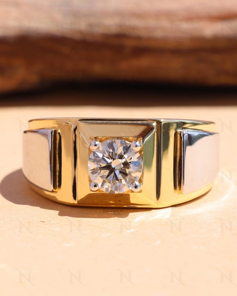 Men's Ring - Certified 2 Ct. 14KT Solid Yellow Gold Lab Grown Diamond Round Cut Engagement Ring: Men's Ring - Certified 2 Ct. 14KT Solid Yellow Gold D VS1 Lab Grown Diamond Round Cut Engagement Ring - Ring Size US 7.5