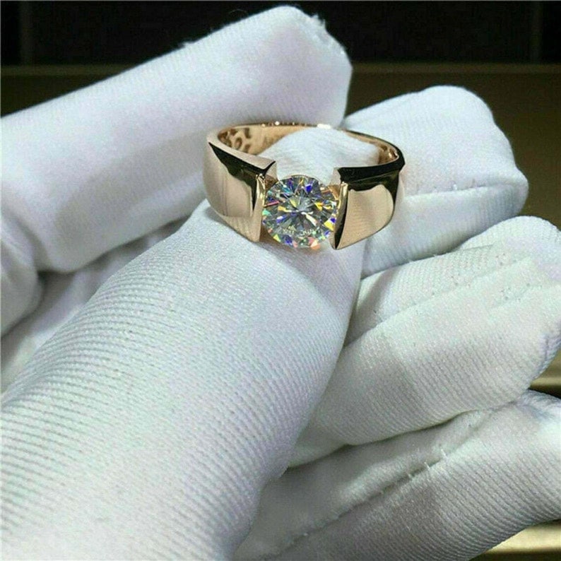 Men's Ring - Certified 3.50 Carat 14KT Solid Yellow Gold Lab Grown Diamond Round Cut Engagement: Men's Ring - Certified 3.50 Carat 14KT Solid Yellow Gold D VVS1 Lab Grown Diamond Round Cut Engagement Ring - RING SIZE US 8.5