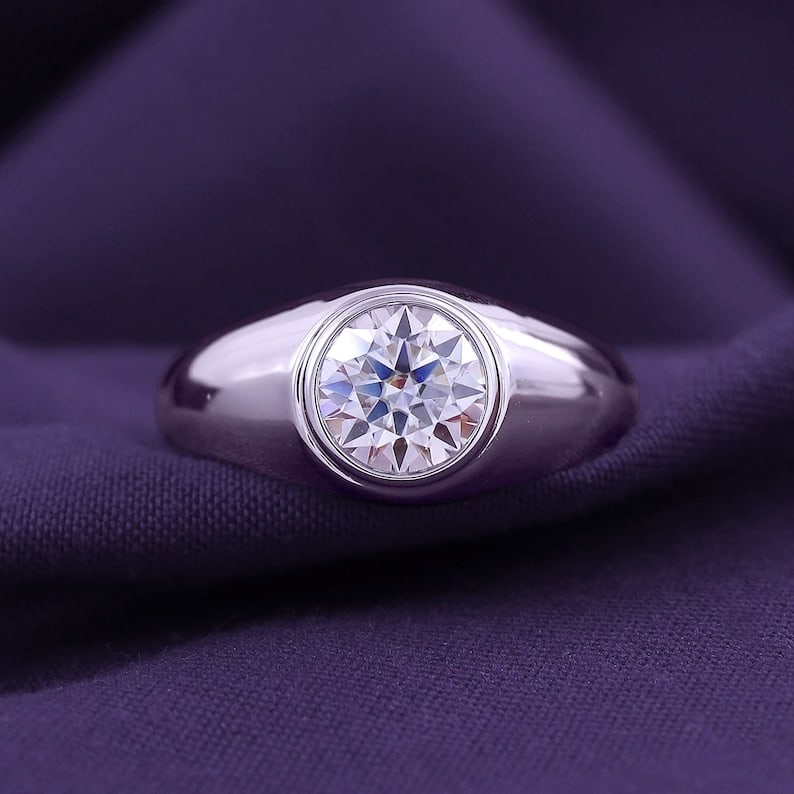 Men's Ring - Certified 3.00 Carat 14KT Solid White Gold Lab Grown Diamond Round Cut Engagement: Men's Ring - Certified 3.00 Carat 14KT Solid White Gold D VVS1 Lab Grown Diamond Round Cut Engagement Ring - Ring Size US 8.5