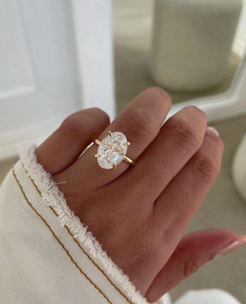 Certified 3.50 Carat 14KT Solid Yellow Gold Lab Grown Diamond Oval Cut Engagement Ring: Certified 3.50 Carat 14KT Solid Yellow Gold D VVS1 Lab Grown Diamond Oval Cut Engagement Ring - Side Diamond 0.20 ct vs1 e color - Ring Size US - 7