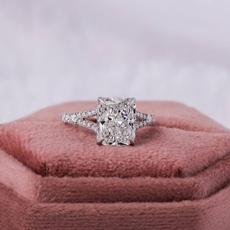 Certified 8 Carat 14KT Solid White Gold Lab Grown Diamond Radiant Cut Engagement Ring: Certified 8 Carat 14KT Solid White Gold D VVS1 Lab Grown Diamond Radiant Cut Engagement Ring - Side Stone is Lab Grown Daimonds vs1 E Color - Ring Size US 7