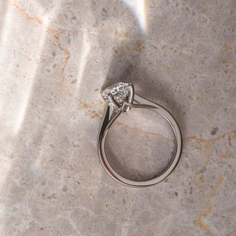 Certified 3 Carat 14KT Solid White Gold Lab Grown Diamond Radiant Cut Engagement Ring - 4