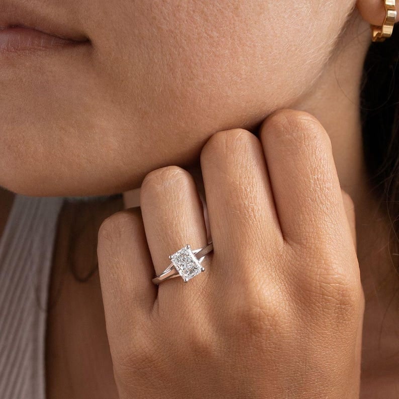 Certified 3 Carat 14KT Solid White Gold Lab Grown Diamond Radiant Cut Engagement Ring - 5