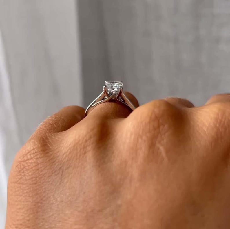 Certified 3 Carat 14KT Solid White Gold Lab Grown Diamond Radiant Cut Engagement Ring - 6