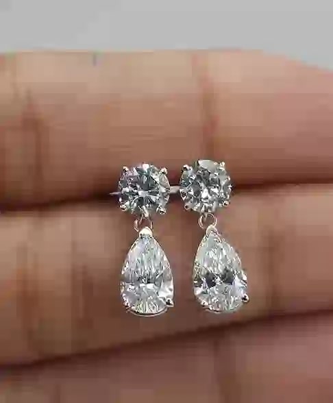Certified 6.00 Ct. Lab Grown Diamond Earrings in 14K Solid White Gold: Certified 6.00 Ct. Lab Grown Diamond Earrings in 14K Solid White Gold - E Color VVS1 -Round & Pear Cut Excellent Luster---Free Shipping