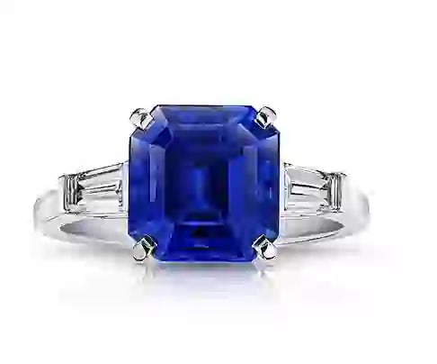 Certified 6 Carat lab grown sapphire 14kt Solid White Gold Ring: Certified 6 Carat lab grown sapphire 14kt Solid White Gold Ring - Ring Size US 6 - Side Diamond vs1 g color fancy cut
